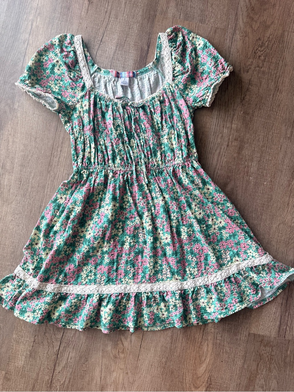 Urban Outfitters Floral Green and Pink Smocked Waist Dress
